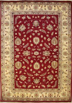 6'6x9'9 Chobi Ziegler Area Rug made using Vegetable dyes with Wool Pile - Floral Design | Hand-Knotted in Red