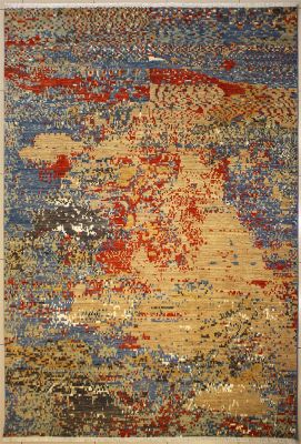 8'0x10'1 Gabbeh Area Rug made using Vegetable dyes with Silk & Wool Pile - Pictorial Design | Hand-Knotted Multicolored | 8x10 Double Knot Rug