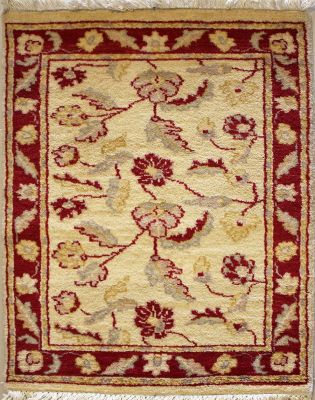 2'0x2'11 Chobi Ziegler Area Rug made using Vegetable dyes with Wool Pile - Floral Design | Hand-Knotted in White