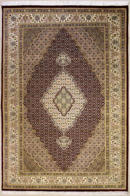 7'0x10'9 Pak Persian High Quality Area Rug with Silk & Wool Pile - Floral Medallion Design | Hand-Knotted in Red