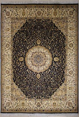 8'0x9'10 Pak Persian High Quality Area Rug with Silk & Wool Pile - Floral Design | Hand-Knotted in Blue