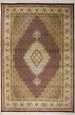 8'0x10'9 Pak Persian High Quality Area Rug with Silk & Wool Pile - Floral Medallion Design | Hand-Knotted in Red