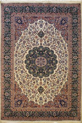 6'10x10'6 Pak Persian High Quality Area Rug with Silk & Wool Pile - Kashan Medallion Design | Hand-Knotted in White