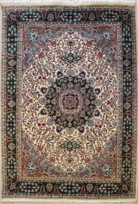 6'11x10'1 Pak Persian High Quality Area Rug with Silk & Wool Pile - Isfahan Medallion Design | Hand-Knotted in Ivory