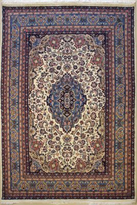 6'10x10'1 Pak Persian High Quality Area Rug with Silk & Wool Pile - Kashan Medallion Design | Hand-Knotted in Ivory