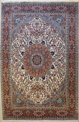 6'10x11'5 Pak Persian High Quality Area Rug with Silk & Wool Pile - Isfahan Medallion Design | Hand-Knotted in Ivory