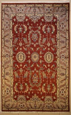 6'5x9'8 Chobi Ziegler Area Rug made using Vegetable dyes with Wool Pile - Floral Design | Hand-Knotted in Red