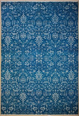 8'0x10'3 Chobi Ziegler Area Rug made using Vegetable dyes with Silk & Wool Pile - Floral Design | Hand-Knotted in Greenish Blue