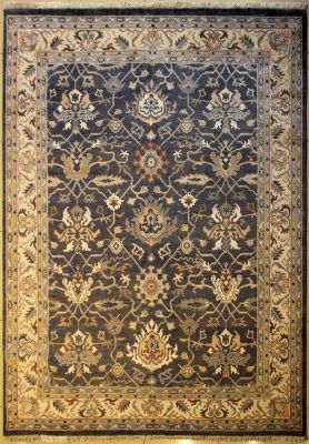 8'0x9'7 Chobi Ziegler Area Rug made using Vegetable dyes with Wool Pile - Floral Design | Hand-Knotted in Grey