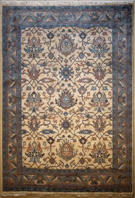 8'0x10'1 Chobi Ziegler Area Rug made using Vegetable dyes with Wool Pile - Floral Design | Hand-Knotted in White