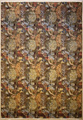 7'10x9'9 Chobi Ziegler Area Rug made using Vegetable dyes with Wool Pile - Floral Design | Hand-Knotted in Brown