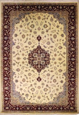 9'0x12'1 Pak Persian High Quality Area Rug with Wool Pile - Floral Medallion Design | Hand-Knotted in White