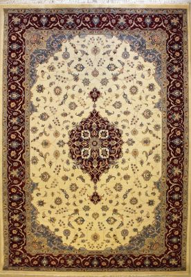 9'0x12'2 Pak Persian High Quality Area Rug with Wool Pile - Floral Medallion Design | Hand-Knotted in White