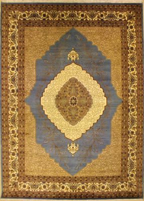 8'11x12'4 Pak Persian High Quality Area Rug with Wool Pile - Floral Medallion Design | Hand-Knotted in Greenish Blue