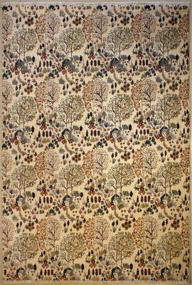 7'11x9'11 Chobi Ziegler Area Rug made using Vegetable dyes with Wool Pile - Floral Design | Hand-Knotted in White