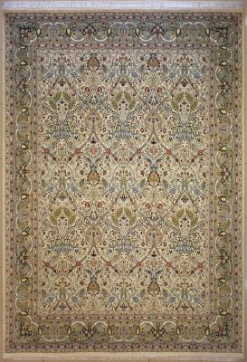 9'0x12'8 Pak Persian High Quality Area Rug with Silk & Wool Pile - Floral Design | Hand-Knotted in White