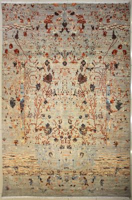 8'11x11'8 Chobi Ziegler Area Rug made using Vegetable dyes with Wool Pile - Floral Design | Hand-Knotted in Grey