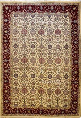 9'1x12'5 Pak Persian High Quality Area Rug with Wool Pile - Floral Design | Hand-Knotted in White