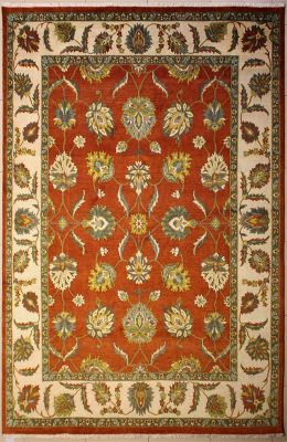 9'0x11'8 Chobi Ziegler Area Rug made using Vegetable dyes with Wool Pile - Floral Design | Hand-Knotted in Red