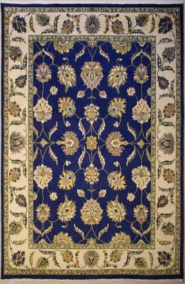 9'0x12'1 Chobi Ziegler Area Rug made using Vegetable dyes with Wool Pile - Floral Design | Hand-Knotted in Blue