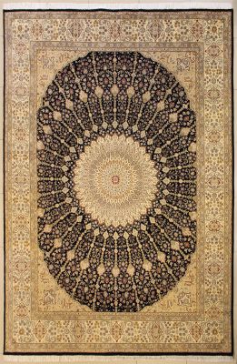 9'2x12'11 Pak Persian High Quality Area Rug with Silk & Wool Pile - Floral Design | Hand-Knotted in Blue