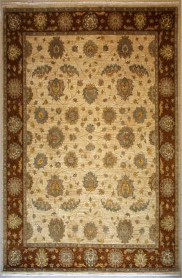 9'0x12'1 Chobi Ziegler Area Rug made using Vegetable dyes with Wool Pile - Floral Design | Hand-Knotted in White
