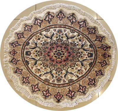 3'3x3'0 Pak Persian Area Rug with Silk & Wool Pile - Floral Design | Hand-Knotted in Ivory