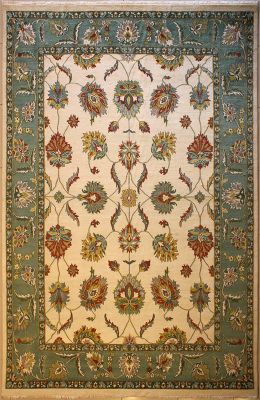 9'0x12'3 Chobi Ziegler Area Rug made using Vegetable dyes with Wool Pile - Floral Design | Hand-Knotted in White