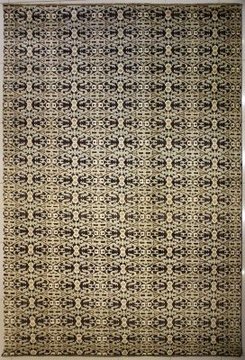 9'0x11'8 Chobi Ziegler Area Rug made using Vegetable dyes with Wool Pile - Geometric Design | Hand-Knotted in White