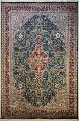9'0x12'6 Pak Persian High Quality Area Rug with Silk & Wool Pile - Jushqand Medallion Design | Hand-Knotted in Green