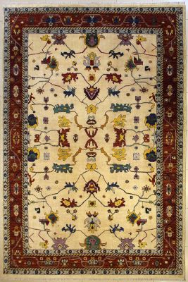 10'2x14'3 Chobi Ziegler Area Rug made using Vegetable dyes with Wool Pile - Diamond Design | Hand-Knotted in White
