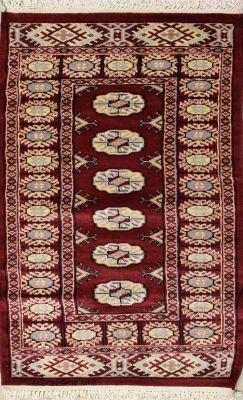 2'2x4'1 Bokhara Jaldar Area Rug with Wool Pile - Special Mori Bokhara Elephant Foot Design | Hand-Knotted in Red