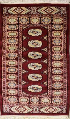 2'2x4'2 Bokhara Jaldar Area Rug with Wool Pile - Special Mori Bokhara Elephant Foot Design | Hand-Knotted in Red