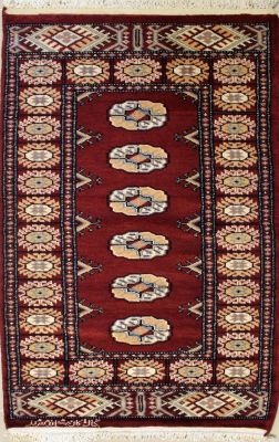 2'2x4'0 Bokhara Jaldar Area Rug with Silk & Wool Pile - Special Mori Bokhara Elephant Foot Design | Hand-Knotted in Red