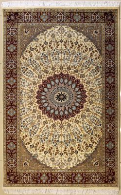 4'6x7'6 Pak Persian High Quality Area Rug with Silk & Wool Pile - Floral Design | Hand-Knotted in White