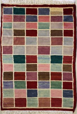 2'6x3'6 Gabbeh Area Rug with Wool Pile - Checkered Design | Hand-Knotted Multicolored | 2.5x4