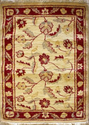 2'2x3'5 Chobi Ziegler Area Rug made using Vegetable dyes with Wool Pile - Floral Design | Hand-Knotted in White