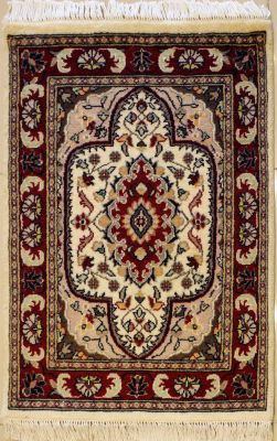 2'1x3'1 Pak Persian High Quality Area Rug with Wool Pile - Floral Medallion Design | Hand-Knotted in White