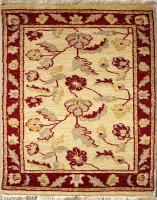 2'0x2'10 Chobi Ziegler Area Rug made using Vegetable dyes with Wool Pile - Floral Design | Hand-Knotted in White