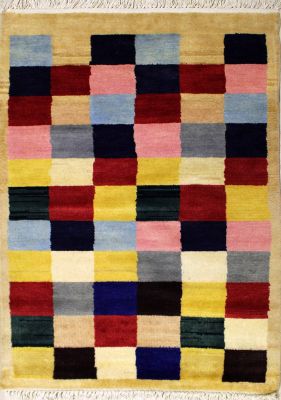 2'5x3'9 Gabbeh Area Rug with Wool Pile - Checkered Design | Hand-Knotted Multicolored | 2.5x4