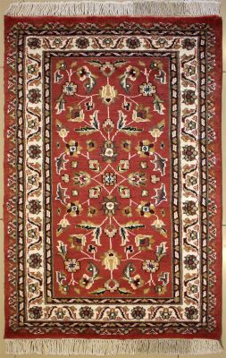 2'7x4'2 Pak Persian Area Rug with Silk & Wool Pile - Floral Design | Hand-Knotted in Reddish Brown