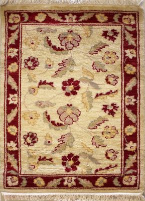 2'1x3'2 Chobi Ziegler Area Rug made using Vegetable dyes with Wool Pile - Floral Design | Hand-Knotted in White