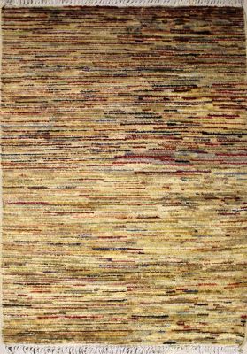 2'5x3'11 Gabbeh Area Rug with Wool Pile - Striped Design | Hand-Knotted Multicolored | 2.5x4