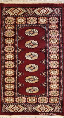 2'1x4'4 Bokhara Jaldar Area Rug with Silk & Wool Pile - Special Mori Bokhara Elephant Foot Design | Hand-Knotted in Red