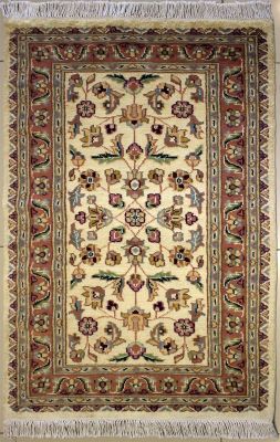 2'7x4'2 Pak Persian Area Rug with Silk & Wool Pile - Floral Design | Hand-Knotted in Ivory