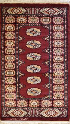 2'1x4'3 Bokhara Jaldar Area Rug with Wool Pile - Special Mori Bokhara Elephant Foot Design | Hand-Knotted in Red