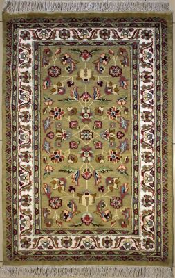 2'7x4'1 Pak Persian Area Rug with Silk & Wool Pile - Floral Design | Hand-Knotted in Green