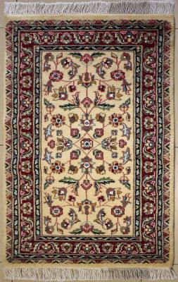 2'7x4'3 Pak Persian Area Rug with Silk & Wool Pile - Floral Design | Hand-Knotted in White