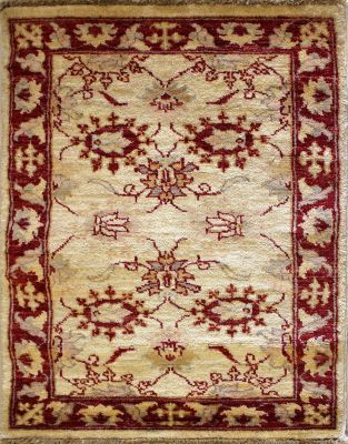 2'1x3'0 Chobi Ziegler Area Rug made using Vegetable dyes with Wool Pile - Floral Design | Hand-Knotted in White