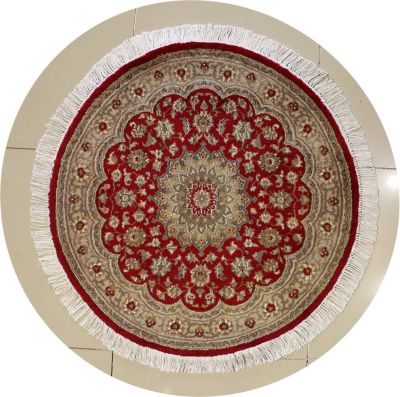 3'2x3'2 Pak Persian High Quality Area Rug with Silk & Wool Pile - Floral Design | Hand-Knotted in Red